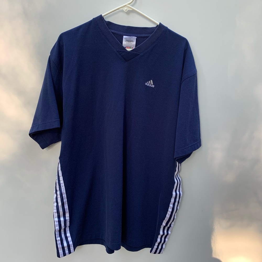 Adidas Short Sleeve Navy Jersey Top with stripes